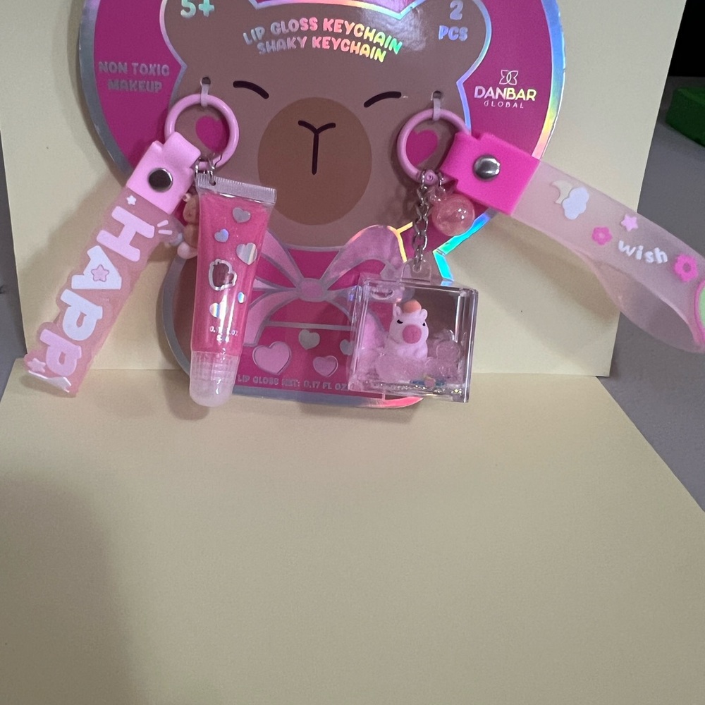 Pink Lip Gloss Keychain Set